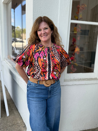 PLEATED PUFF SLEEVE TOP, PAVED PETALS
