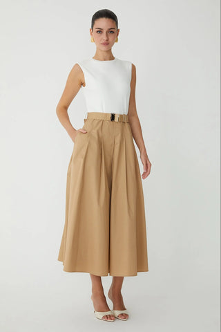 ESSIE DRESS, WHITE/KHAKI