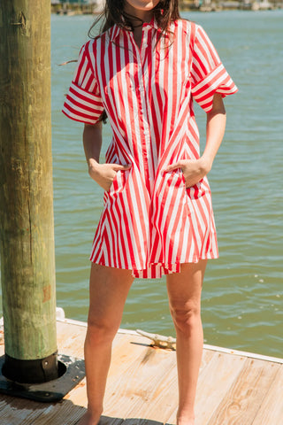 DOCK DRESS, RED STRIPES