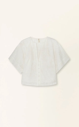 LOSTINE TOP, WHITE HYACINTH EYELET
