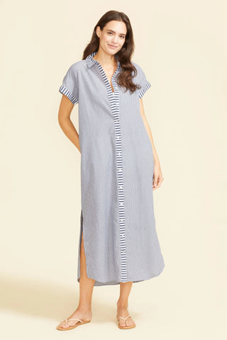RIGA SHORT SLEEVE MIDI DRESS, NAVY STRIPE