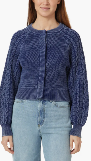 WASHED CABLE CARDIGAN, INDIGO BLUE