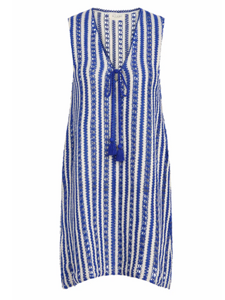 SORRENTO SHORT DRESS, AZULE BLUE & WHITE STRIPES