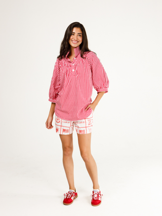AVIE TOP, RED AND WHITE GINGHAM