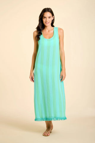 POSITANO MIDI TANK DRESS, BLUE/GREEN CABANA STRIPE