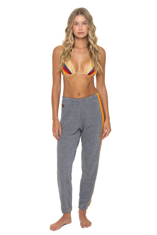 5 STRIPE - WOMENS SWEATPANT, HEATHER GREY