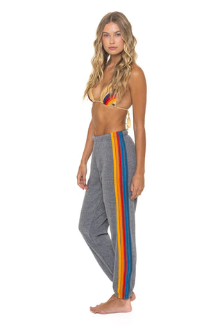 5 STRIPE - WOMENS SWEATPANT, HEATHER GREY