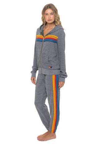 5 STRIPE - ZIP HOODIE, HEATHER GREY