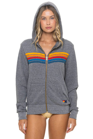 5 STRIPE - ZIP HOODIE, HEATHER GREY
