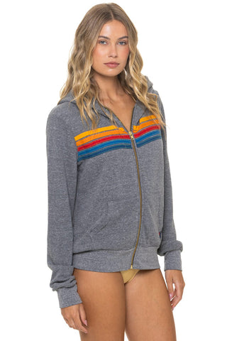 5 STRIPE - ZIP HOODIE, HEATHER GREY