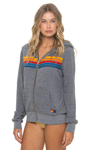 5 STRIPE - ZIP HOODIE, HEATHER GREY
