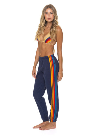 5 STRIPE - WOMENS SWEATPANT, NAVY