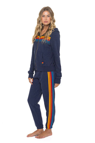 5 STRIPE - ZIP HOODIE, NAVY