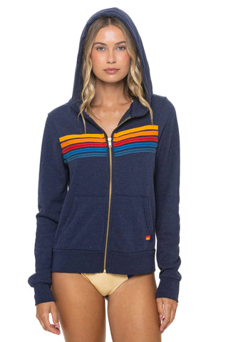 5 STRIPE - ZIP HOODIE, NAVY