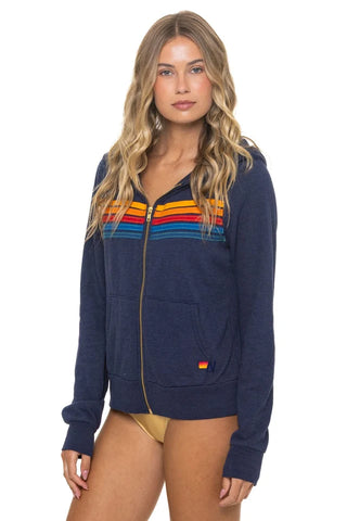 5 STRIPE - ZIP HOODIE, NAVY
