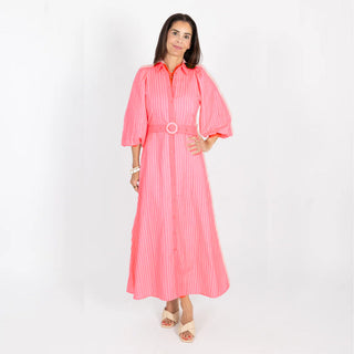 LYLA LONG BELTED DRESS, PINK