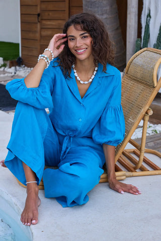AVA BUTTON UP, AZURE