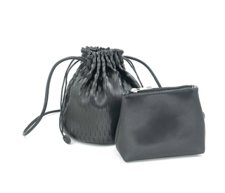 WOVEN BUCKET CROSSBODY BAG, BLACK