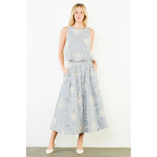 MIDI SKIRT, FLORAL TEXTURED EMB