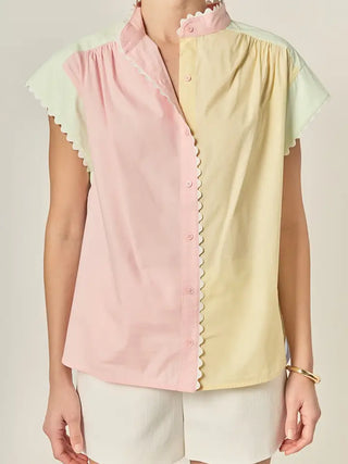 COLOR BLOCK SHORT SLEEVE SHIRT WITH RIC RAC, MULTI