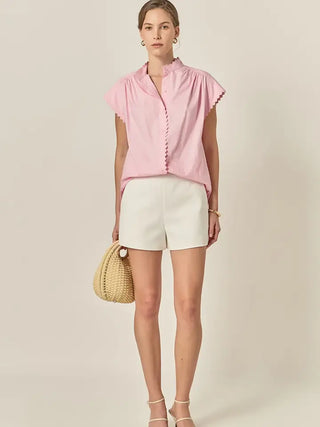 SCALLOP TRIM RIC RAC SHORT SLEEVE SHIRT, PINK