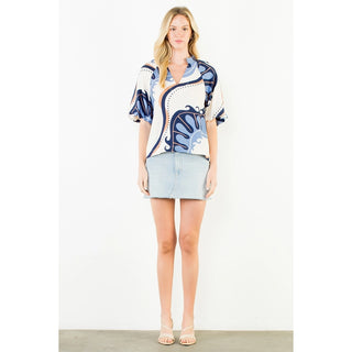 PUFF SLEEVE TOP, ABSTRACT PRINT