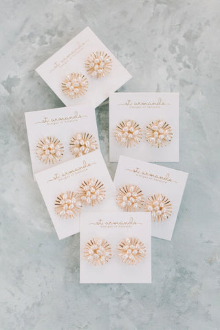 SUNBURST STATEMENT STUD EARRINGS - PEARL