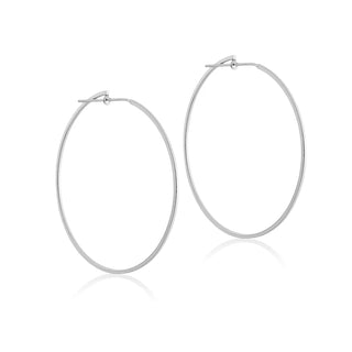 Thin Flat Eternity Hoops, Brushed Silver