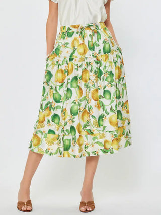 Lemon Printed A-Line Midi Skirt, Lemon Multi
