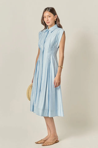 CONTRAST STITCH MIDI DRESS, POWDER BLUE