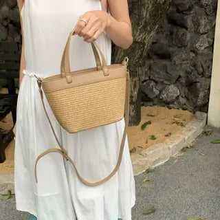 Straw Tote/Crossbody Bag, Tan