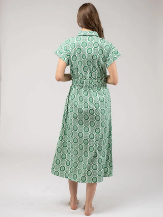 LISA MIDI DRESS, FLOWER CHECK - GREEN