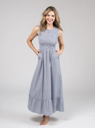 MARGOT DRESS, SEESUCKER - NAVY STRIPE