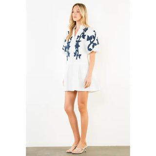 EMB PUFF SLEEVE SHOHRT DRESS, WHITE