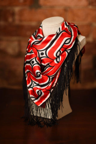 GAME DAY FRINGE SCARF - RED AND BLACK