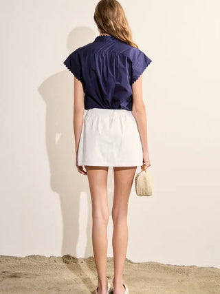 Scallop Trim Ric Rac Short Sleeve Shirt, Navy