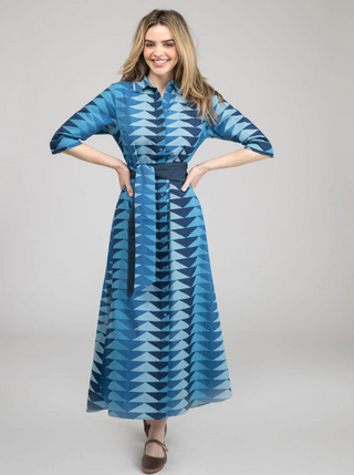ELOISE DRESS, FALL BLUE BAGRU TRIANGLE