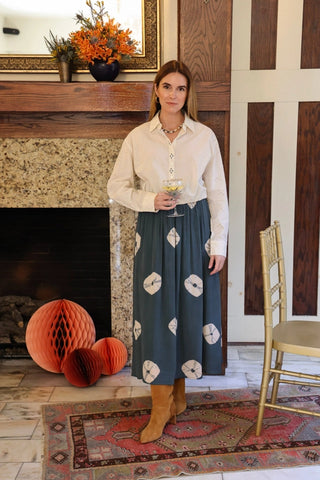 SALLY MIDI SKIRT,  DEEP TEAL GREEN TIE DYE