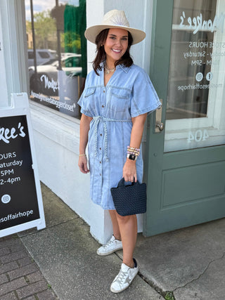 DENIM SHORT DRESS, JEANS BLUE