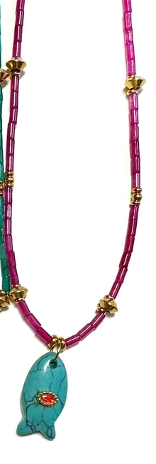 Thaddeus Necklace, Purple with Turquoise