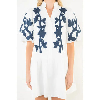 EMB PUFF SLEEVE SHOHRT DRESS, WHITE