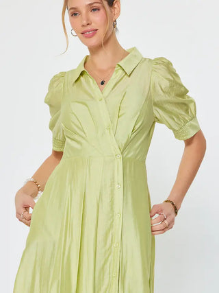 Puff Sleeve Button Down Maxi Dress, Lime