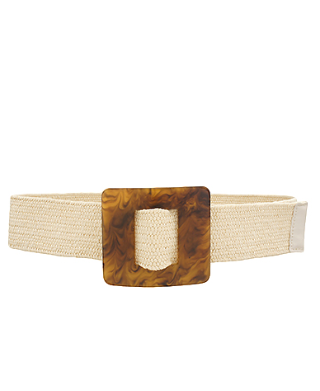 Lucite Square Buckle Straw Belt, Natural