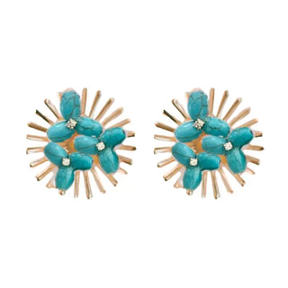 SUNBURST STATEMENT STUD EARRINGS - TURQUOISE