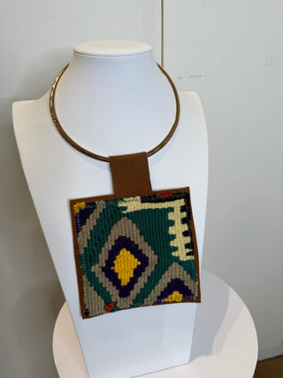 ORIJINAL KILIM NECKLACE, SKINNY BRASS, GREEN