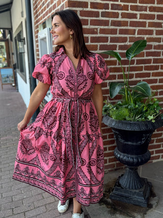BELLA DRESS, SALMON MOTIFS