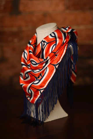 GAME DAY FRINGE SCARF - ORANGE AND NAVY