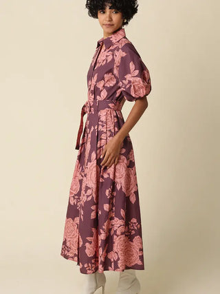 BEA FLORAL SHIRT BELTED MAXI DRESS - BEA FLORAL