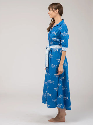 ELOISE DRESS, FISH- BLUE