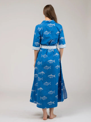 ELOISE DRESS, FISH- BLUE